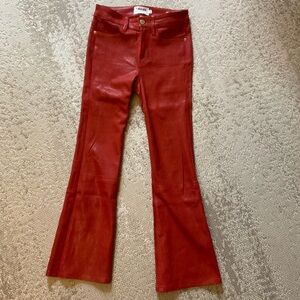 Frame, red leather mini boot crop jeans